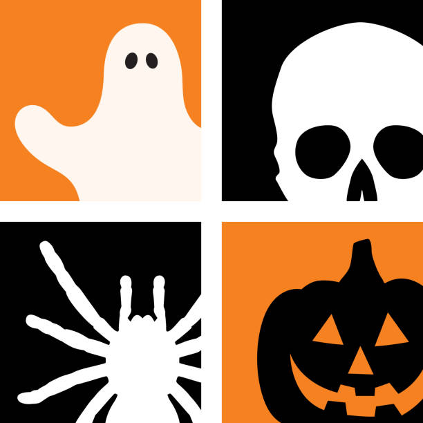 Four Halloween Icons Vector illustration of four halloween icons. A ghost, skull, spider and jack o lantern. cute horror stock illustrations
