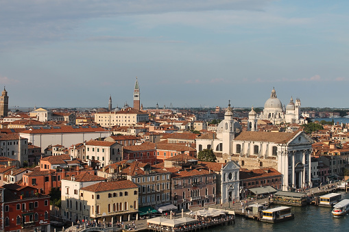 Aerial View of Venice in Italy with the Santa Maria del Rosario church and the canal