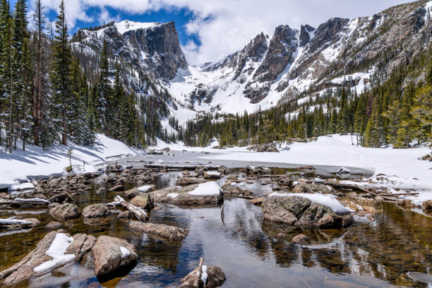 istock Spring Mountains - A panoramic Spring view of Hallett Peak and Flattop Mountain at still-mostly-frozen Dream Lake, Rocky Mountain National Park, Colorado, USA. 1171790904