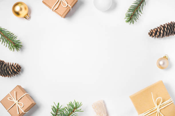istock Frame of Christmas decorations on white background 1171791261