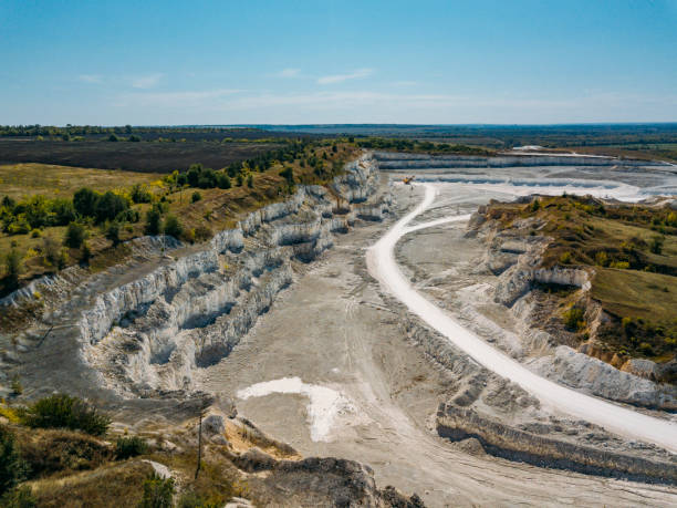 istock Open chalky quarry, aerial view from drone 1171791830