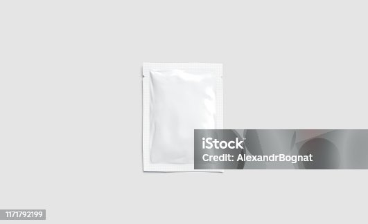 istock Blank white sachet packet mockup, isolated on gray background 1171792199