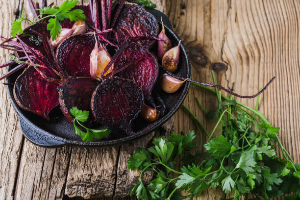 istock Roasted beets and garlic in cast iron skillet 1171792593