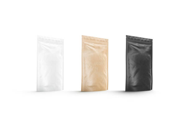Blank black, white and craft doy pack mockup, standing isolated