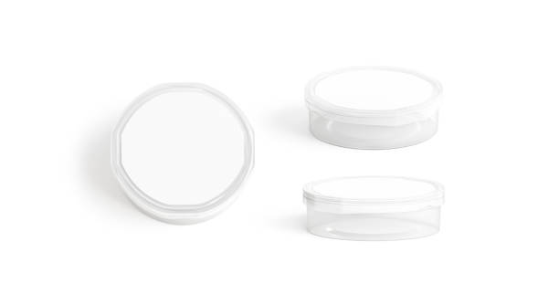 istock Blank white transparent plastic pail with round lid mockup set 1171796573