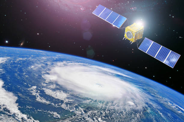 Monitoring hurricane. Satellite above the Earth makes measurements of the weather parameters and movement trajectory. Elements of this image furnished by NASA. Monitoring hurricane. Satellite above the Earth makes measurements of the weather parameters and movement trajectory. Elements of this image furnished by NASA georgia tornado stock pictures, royalty-free photos & images
