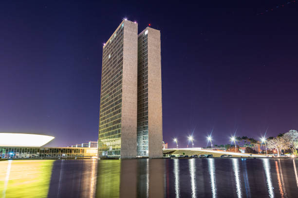 Brasilia Brazil. Brazilian Congress illuminated in yellow by the September Yellow Campaign, in awareness of suicide prevention. September 2019