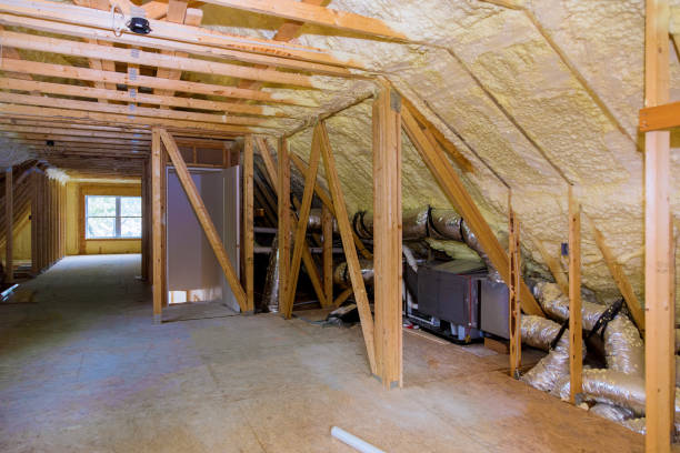 istock Foam plastic insulation installed in the sloping attic of new frame house. 1171800488