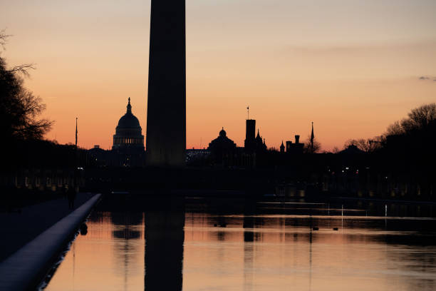 Washington Monument, The Smithsonian Castle and Reflecting Pool at Sunrise