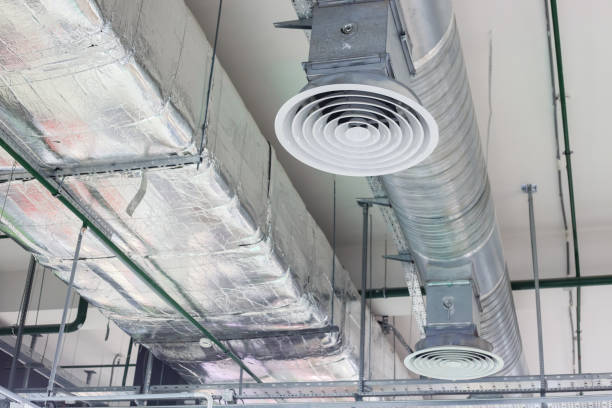 ventilation and cooling ventilation system on the ceiling stock photo