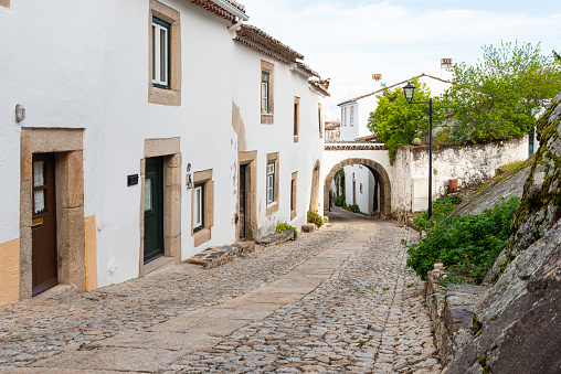 Street in traditional medieval village Marvao Portugal