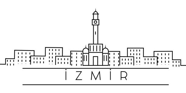 ilustrações, clipart, desenhos animados e ícones de ícone do esboço da cidade de izmir. elementos de ícones da ilustração das cidades de turquia. os sinais, símbolos podem ser usados para a correia fotorreceptora, logotipo, app móvel, ui, ux - izmir