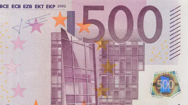 500 euro banknote close-up. Macro photo. Concept financial success