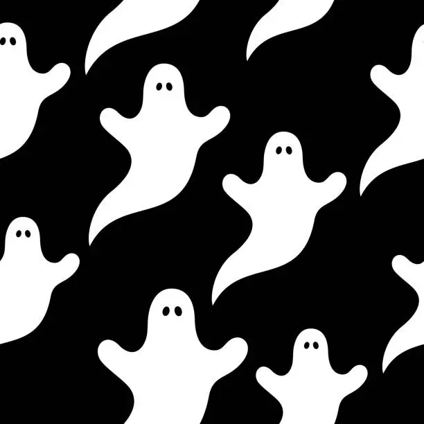 Vector illustration of Spooky Ghosts Seamless Pattern