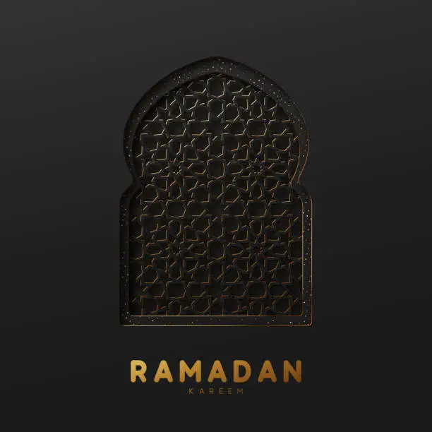 Vector illustration of Arabic window design. Ramadan Kareem greeting card