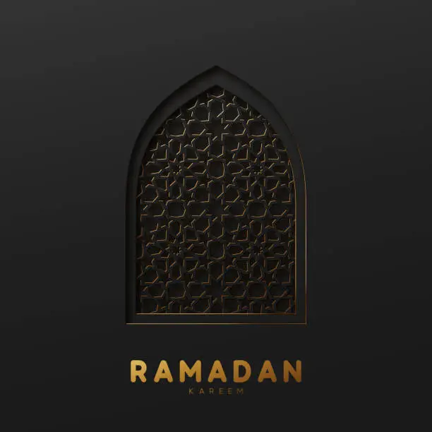 Vector illustration of Arabic window design. Ramadan Kareem greeting card