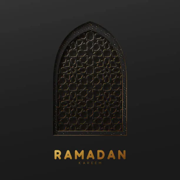 Vector illustration of Arabic window design. Ramadan Kareem greeting card