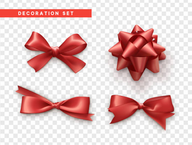 Bows red realistic design. Isolated gift bows with ribbons Bows red realistic design. Isolated gift bows with ribbons. bowing stock illustrations