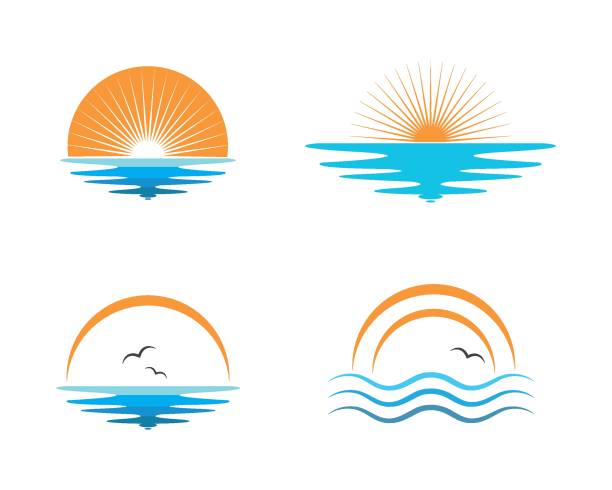ilustrações, clipart, desenhos animados e ícones de onda sol logotipo icon vector ilustração design - lake