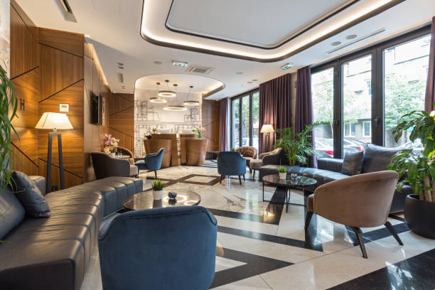 Interior of a modern luxury hotel reception stock photo