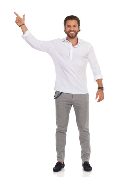 istock Elegant Handsome Man Is Pointing Up. Front View. 1171825230