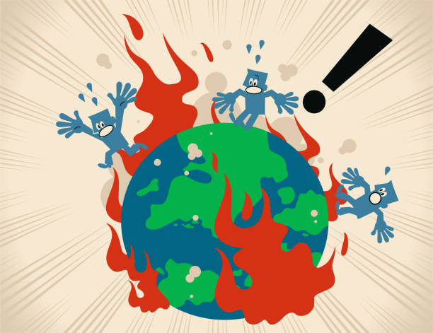 ilustrações de stock, clip art, desenhos animados e ícones de earth on fire and people escaping - bomb exploding vector problems