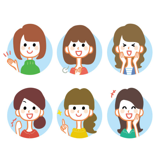 Variations of multiple female facial expressions illustration Variations of multiple female facial expressions illustration relieved face stock illustrations