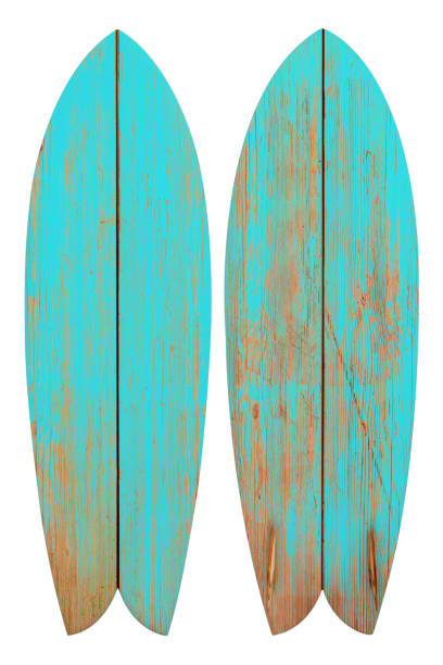 Vintage wood fish board surfboard isolated on white with clipping path for object, retro styles.