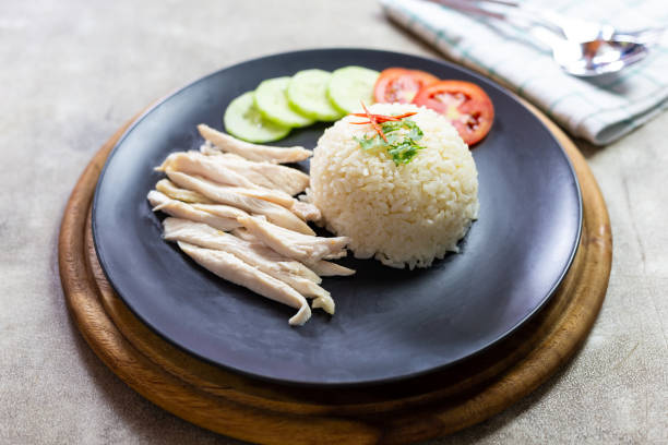 istock Hainanese chicken rice with cucumber , 
