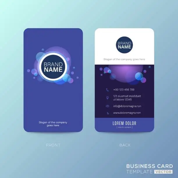 Vector illustration of modern blue business card design with abstract circle background