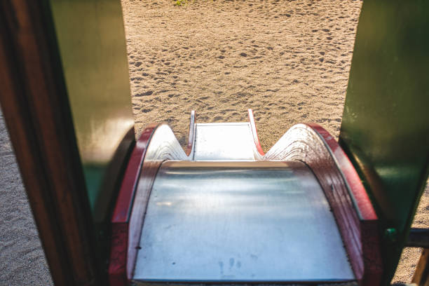 Metal slide playground top perspective