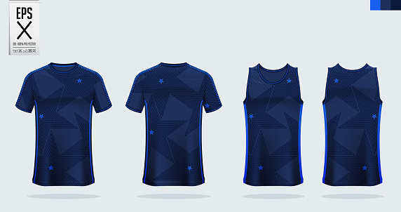 T-shirt sport mockup template design for soccer jersey, football kit, tank top for basketball jersey and running singlet. Sport uniform in front view and back view. Vector Illustration.