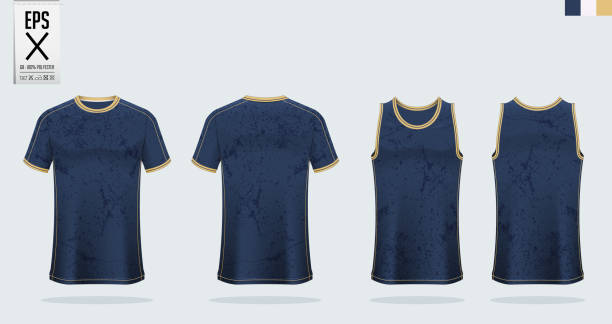 ilustrações, clipart, desenhos animados e ícones de t-shirt sport mockup modelo de design para o futebol jersey, kit de futebol, tank top para basquetebol jersey e corredor singlet. uniforme do esporte na vista dianteira e na vista traseira. vetor. - soccer ball running sports uniform red