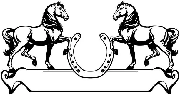 Vector illustration of two of horses and horseshoe