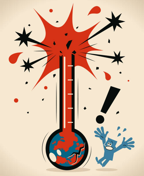 stockillustraties, clipart, cartoons en iconen met earth thermometer breken en mensen zijn bang en bang - thermometer