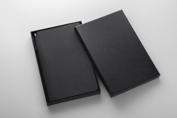 istock Black notebook, black pu leather cover in in box 1171868845