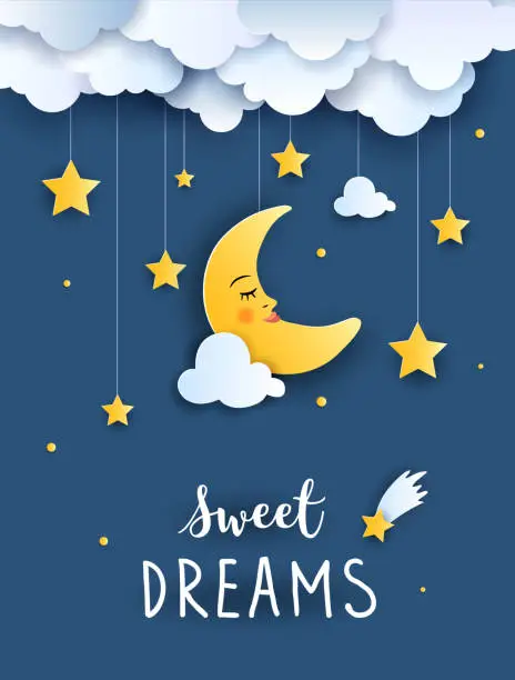 Vector illustration of Sweet dream and Good night concept illustration.