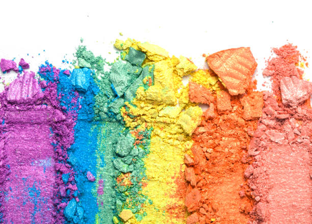 istock A broken rainbow colored eye shadow smear, make up palette isolated on a white background. 1171873758