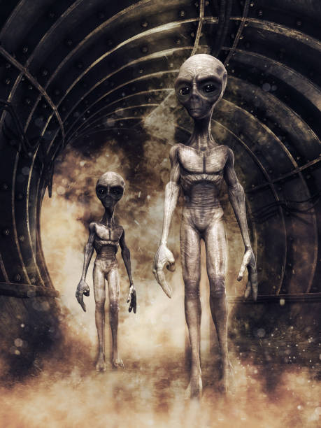 istock Two aliens in an industrial corridor 1171875479