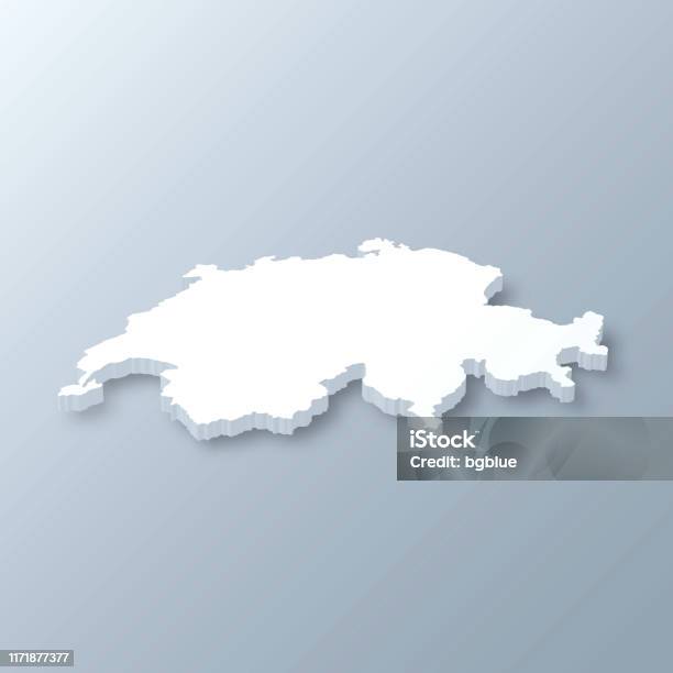 Switzerland 3d Map On Gray Background Stock Illustration - Download Image Now - Switzerland, Map, Three Dimensional