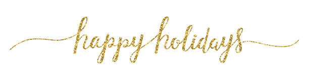 HAPPY HOLIDAYS brush calligraphy banner HAPPY HOLIDAYS gold glitter vector brush calligraphy banner december calligraphy stock illustrations