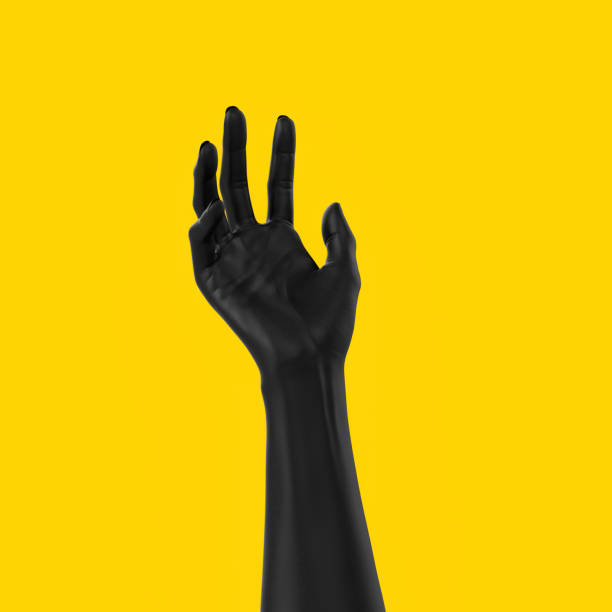 Black open hand sculpture giving, holding, take or showing something gesture