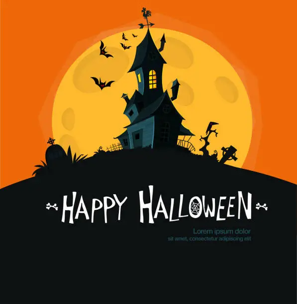 Vector illustration of Halloween party ghost house halloween cartoon vector illustration