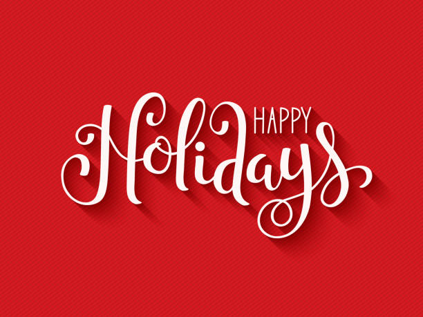 HAPPY HOLIDAYS brush calligraphy card HAPPY HOLIDAYS vector brush calligraphy card on red background december calligraphy stock illustrations