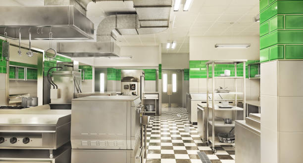 istock Restaurant equipment. Modern industrial kitchen. 3d illustration 1171888434