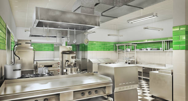 istock Restaurant equipment. Modern industrial kitchen. 3d illustration 1171888442