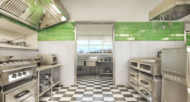 istock Restaurant equipment. Modern industrial kitchen. 3d illustration 1171888609