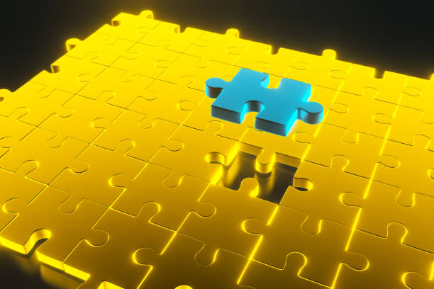 istock Colorful gold shiny puzzle. 3d rendering 1171889844