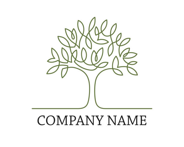 tre ein linie logo - olive tree illustrations stock-grafiken, -clipart, -cartoons und -symbole