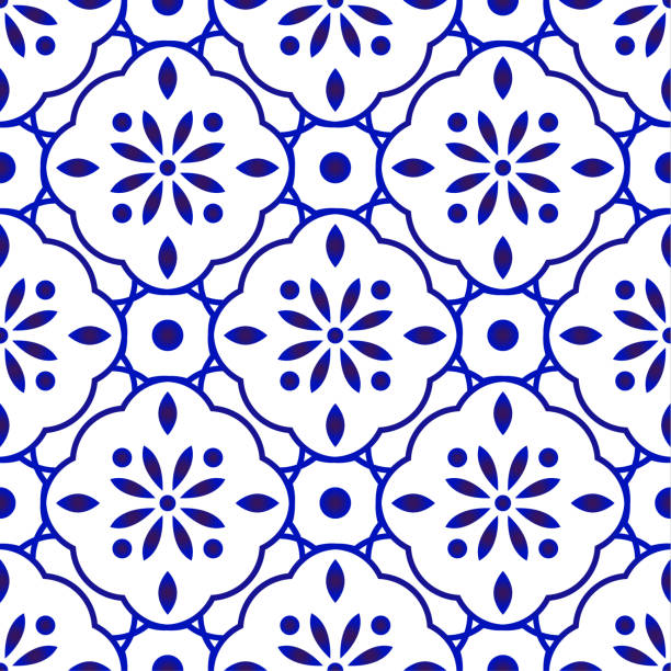 ilustraciones, imágenes clip art, dibujos animados e iconos de stock de patrón de baldosas florales - spanish tiles